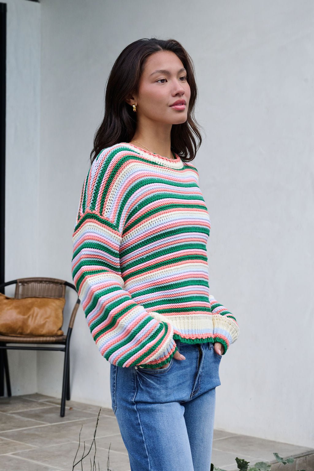 Ivory Multi Striped Crewneck Sweater-FINAL SALE