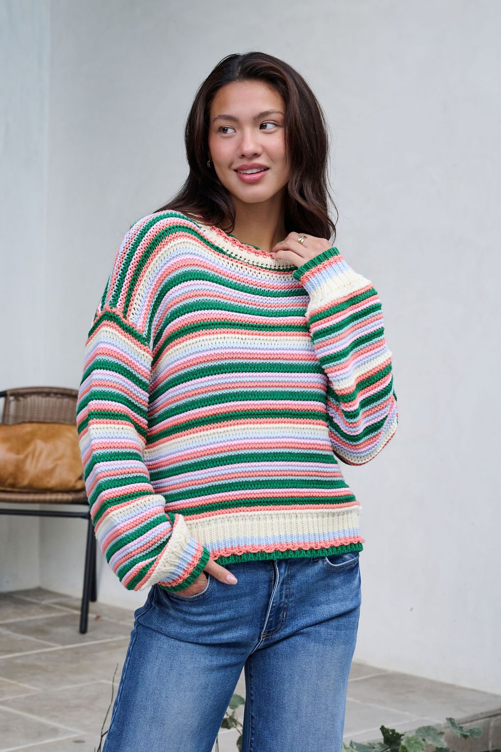 Ivory Multi Striped Crewneck Sweater-FINAL SALE