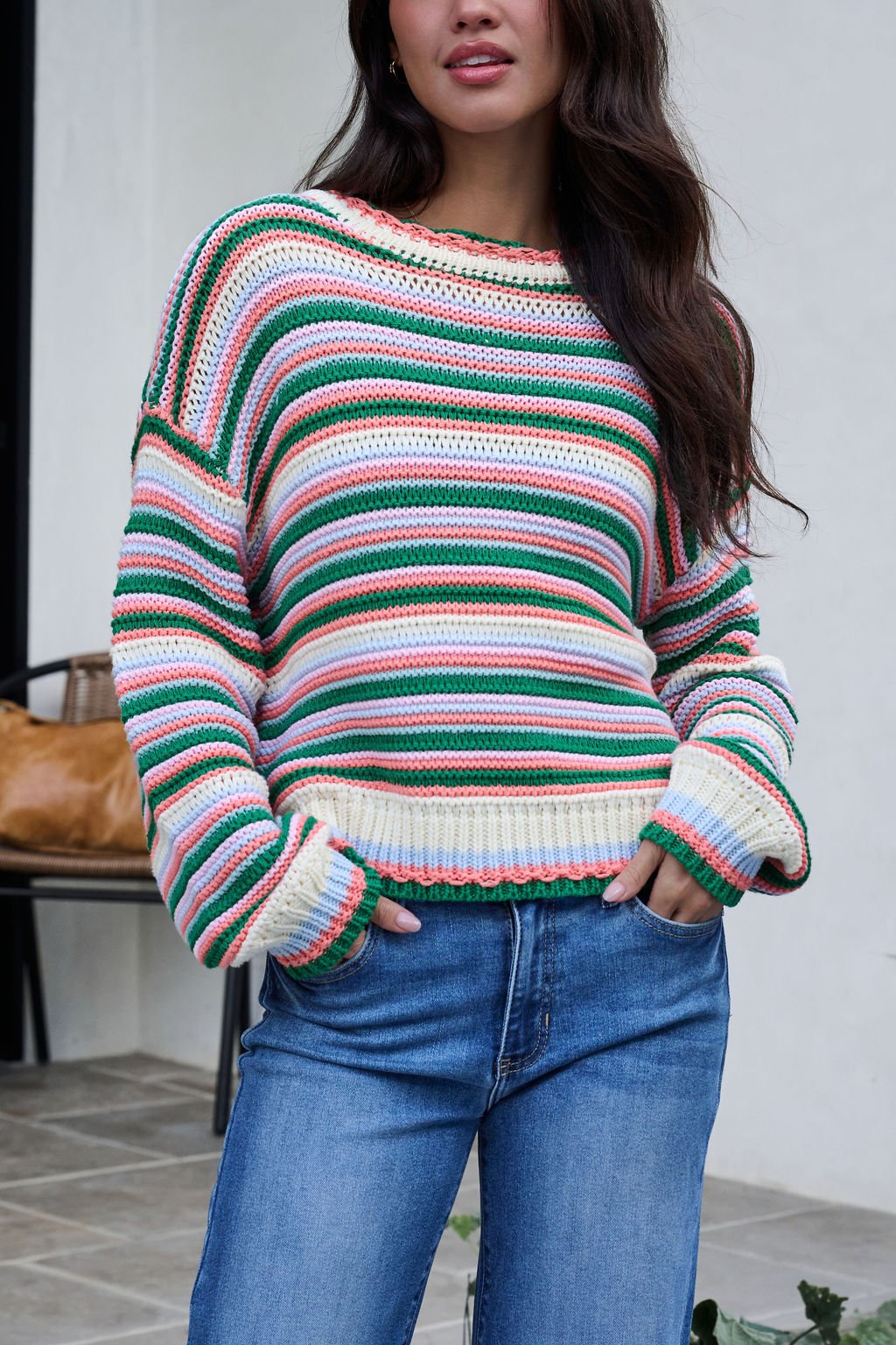 Ivory Multi Striped Crewneck Sweater-FINAL SALE