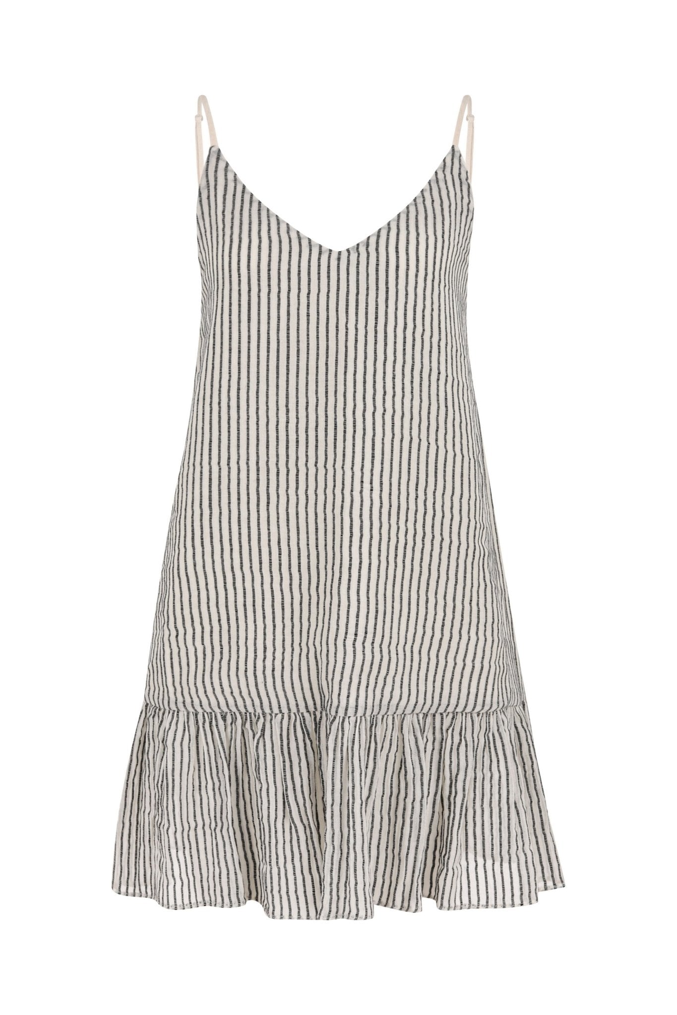 The Handloom Liv Mini Ruffle Dress Black Stripes