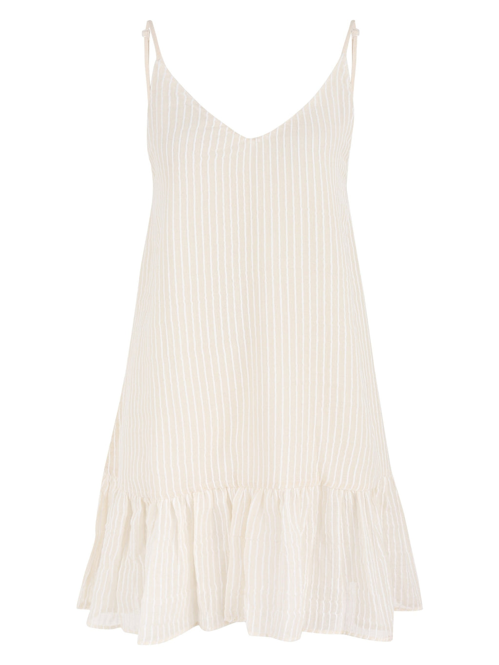 The Handloom Liv Mini Ruffle Dress White Stripes