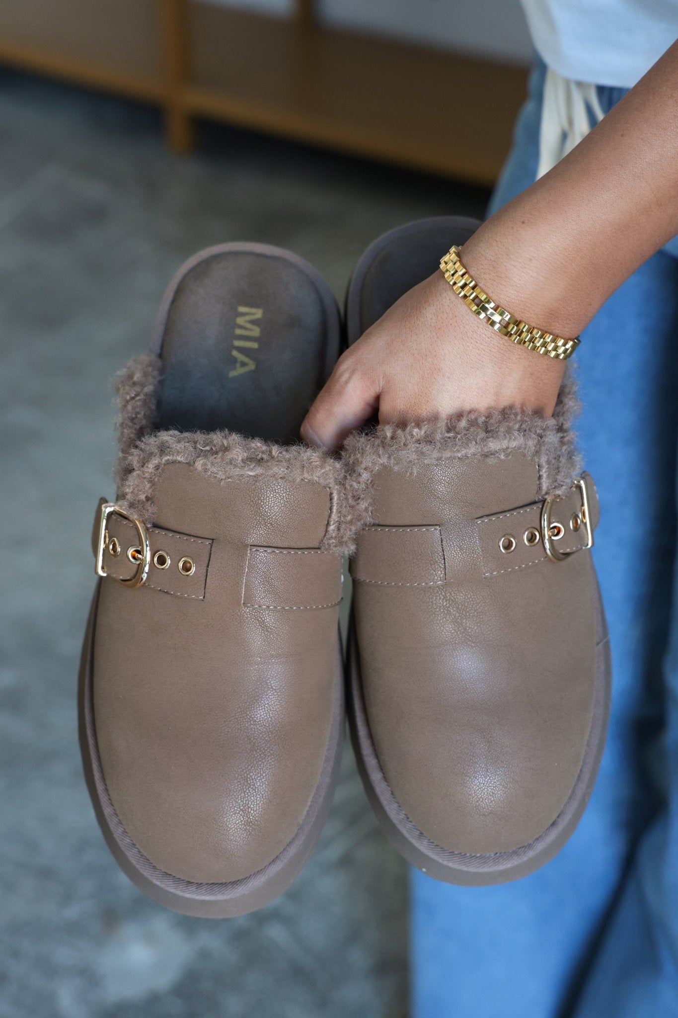 MIA Sugary Taupe Sherpa Mule - FINAL SALE