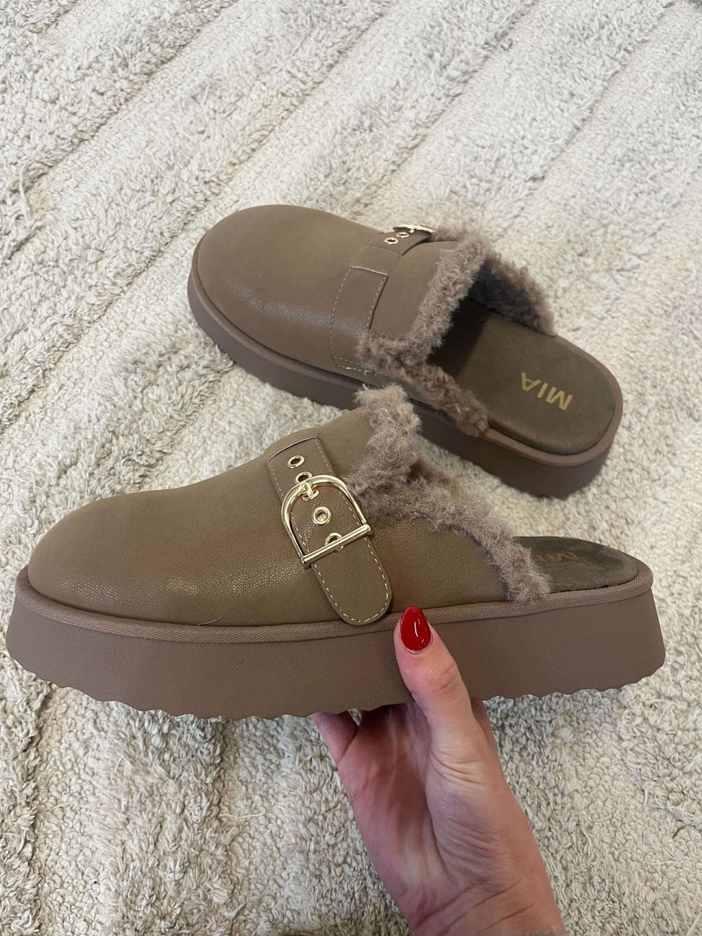 MIA Sugary Taupe Sherpa Mule - FINAL SALE