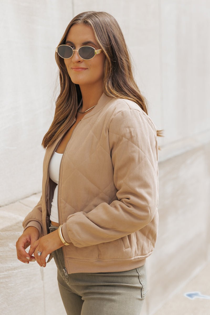 Tan Quilted Bomber Jacket - FINAL SALE