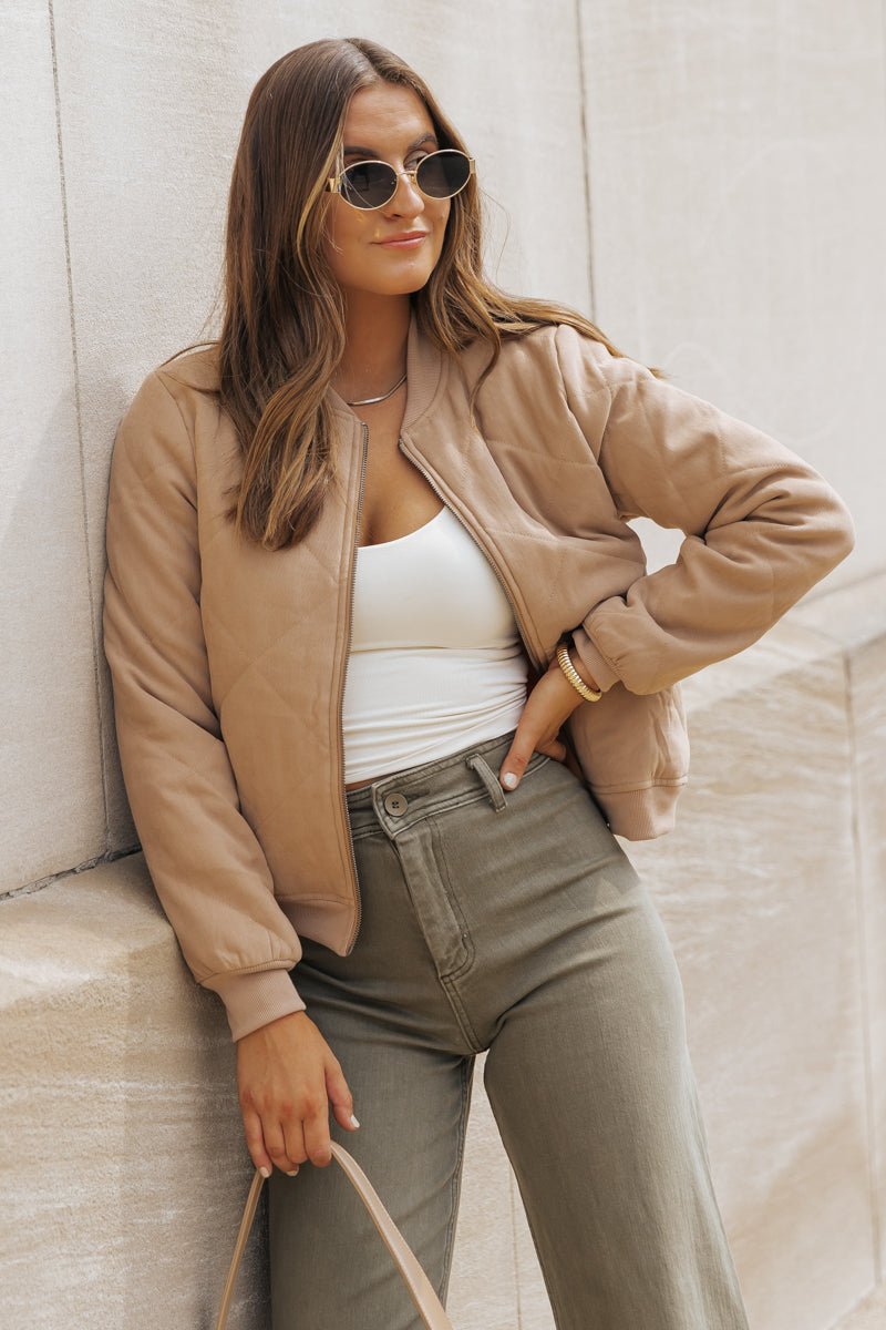 Tan Quilted Bomber Jacket - FINAL SALE