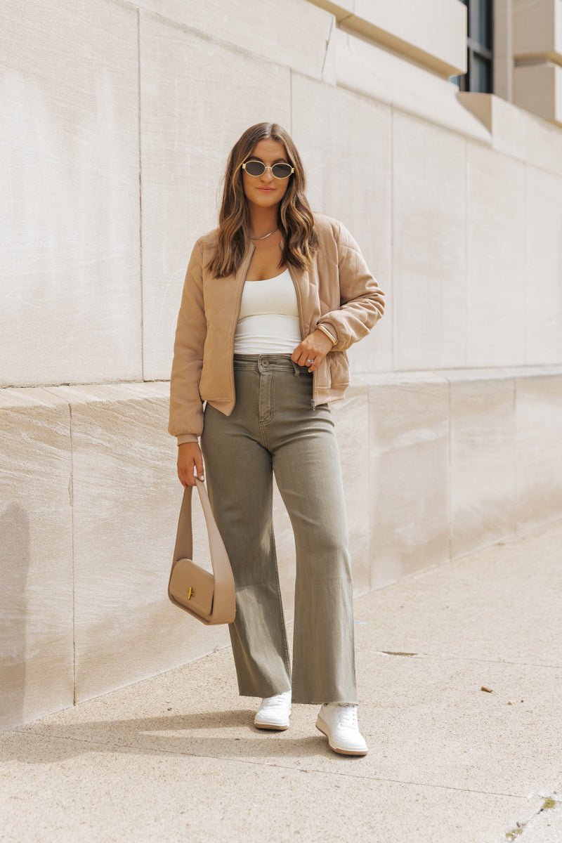 Tan Quilted Bomber Jacket - FINAL SALE