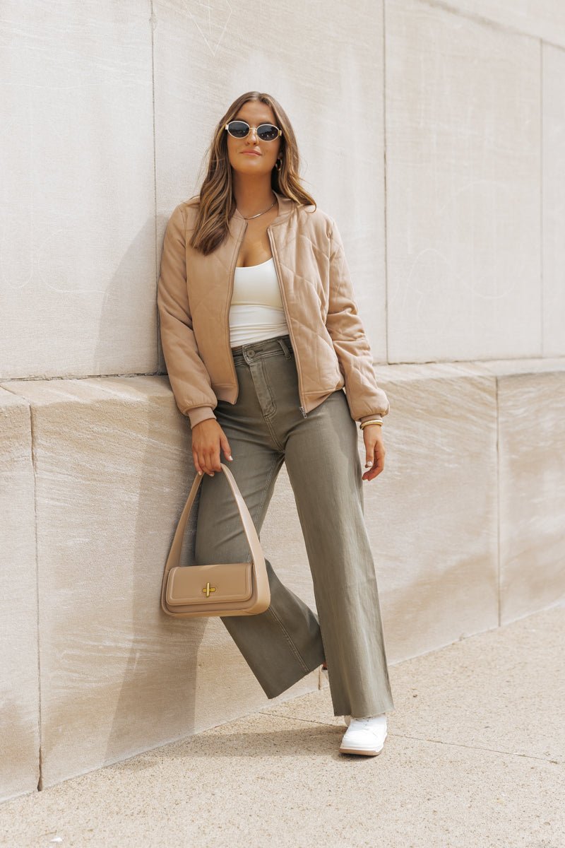 Tan Quilted Bomber Jacket - FINAL SALE