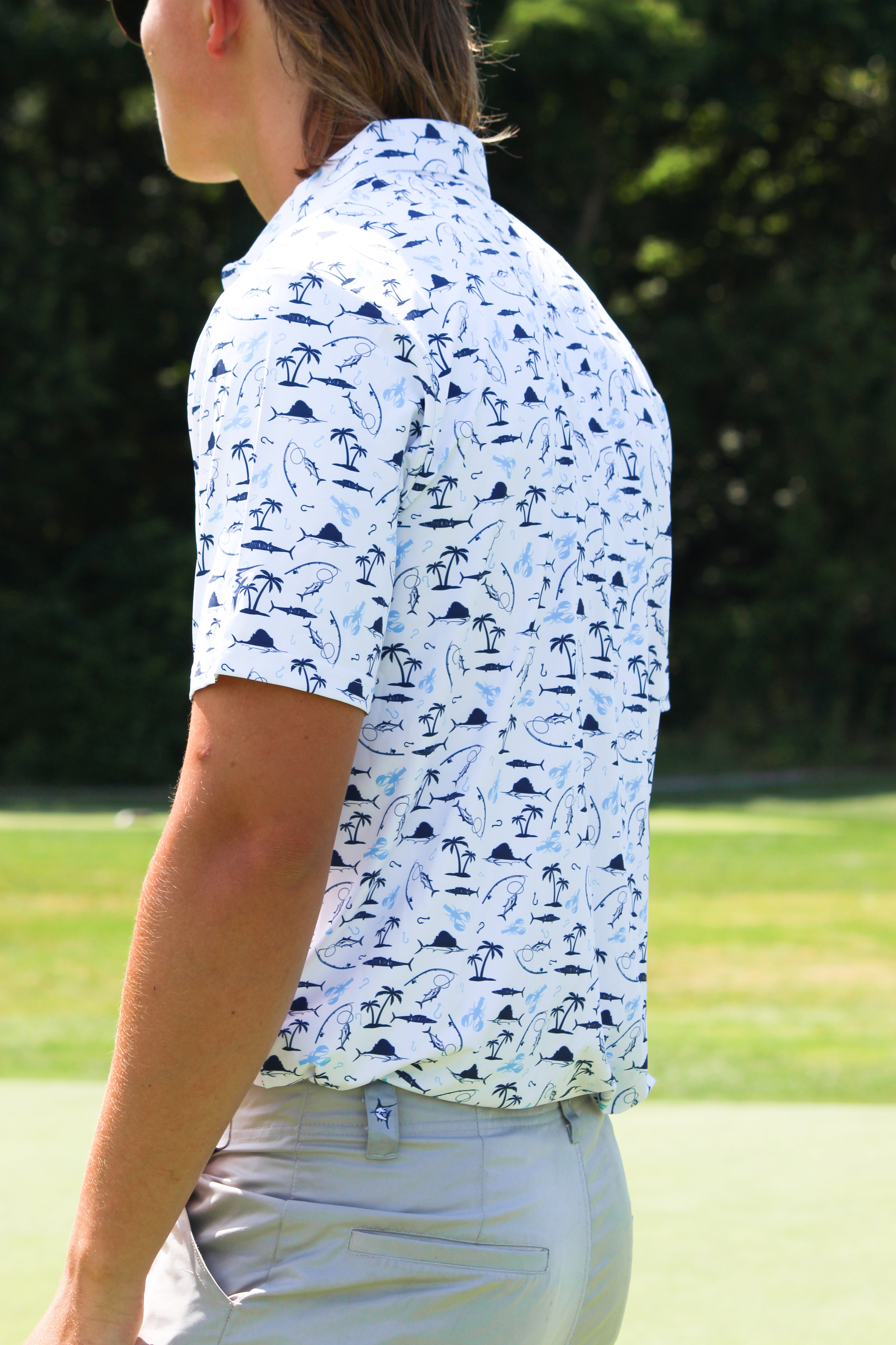 White Water Nautical Print Polo, White