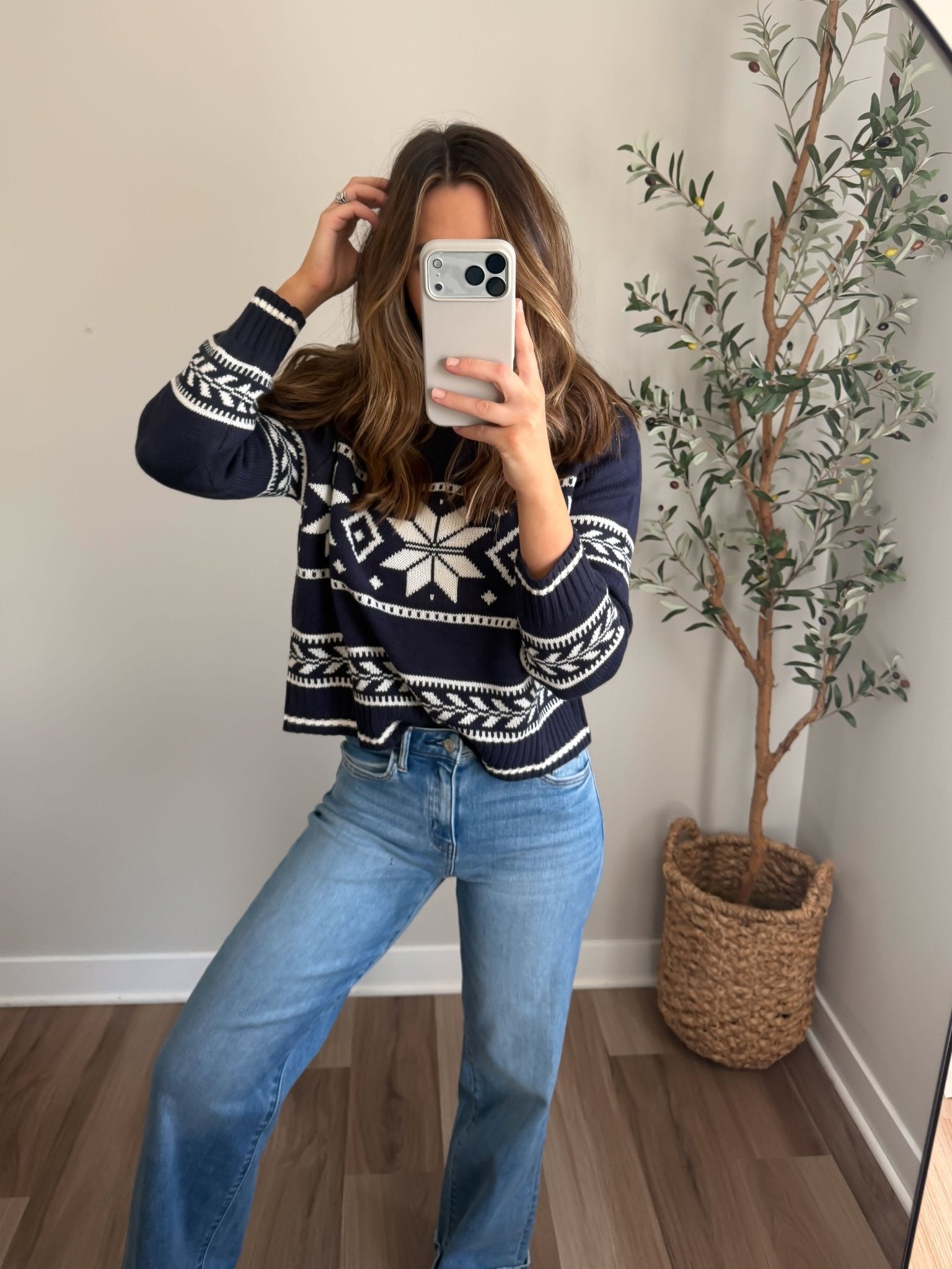 Navy Ribbed Winter Snowflake Sweater - FINAL SALE
