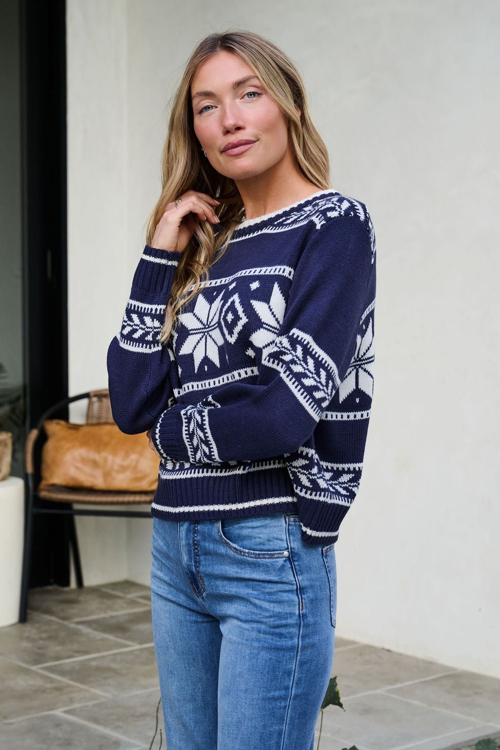 Navy Ribbed Winter Snowflake Sweater - FINAL SALE