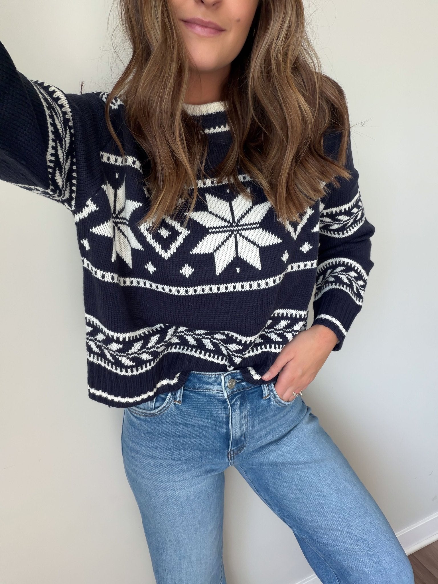 Navy Ribbed Winter Snowflake Sweater - FINAL SALE