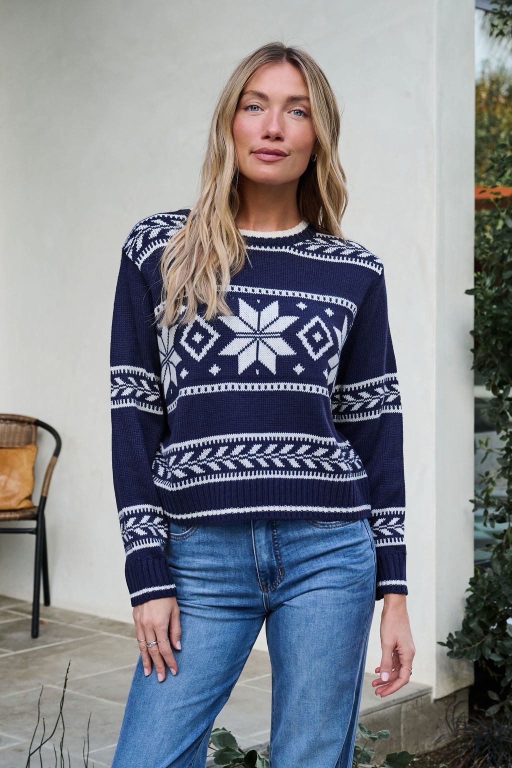 Navy Ribbed Winter Snowflake Sweater - FINAL SALE