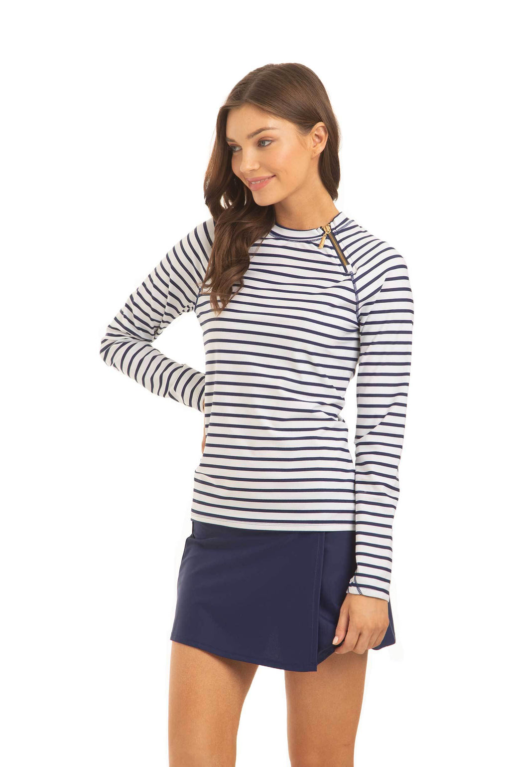Cabana Life Stripe Zipper Rashguard, Navy