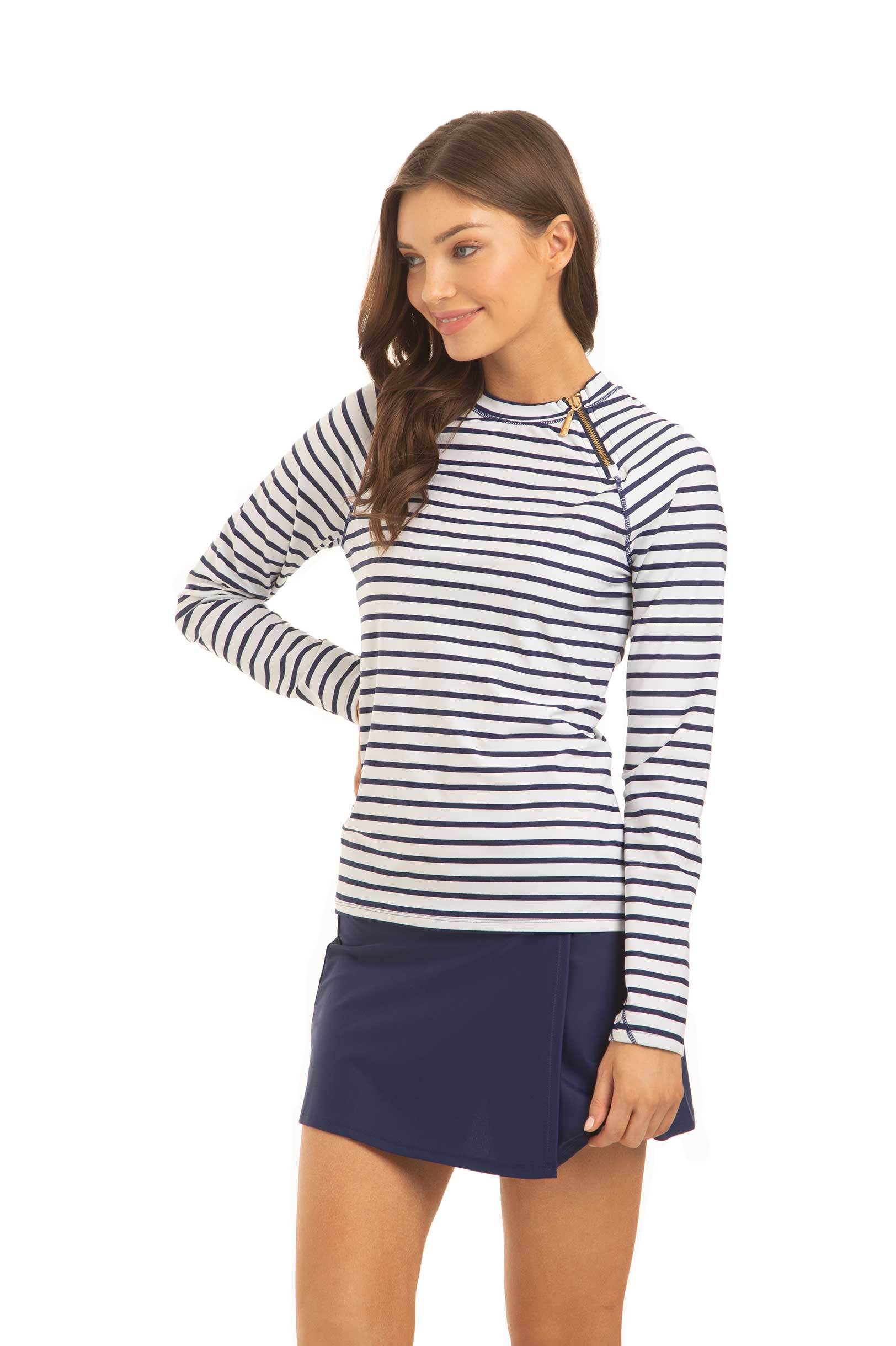 Cabana Life Stripe Zipper Rashguard, Navy