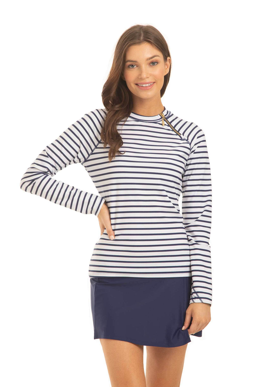 Cabana Life Stripe Zipper Rashguard, Navy