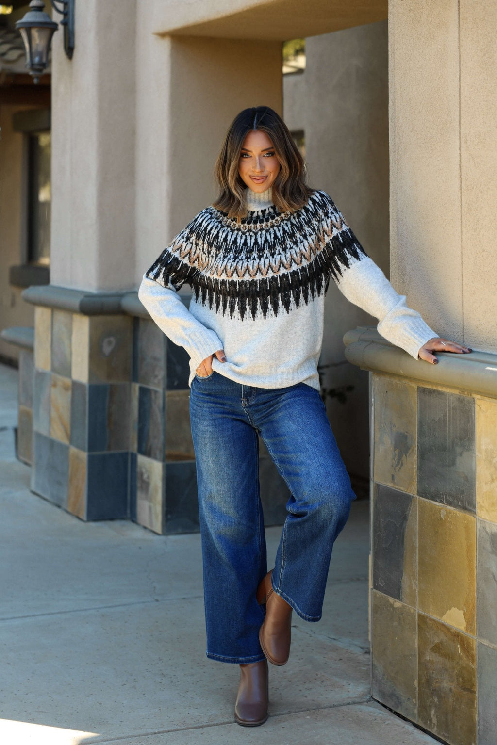 Oatmeal Fair Isle Mock Neck Sweater - FINAL SALE