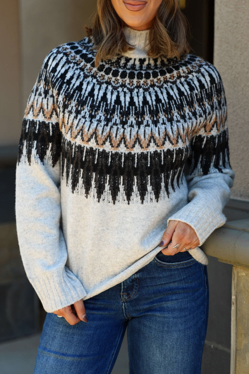 Oatmeal Fair Isle Mock Neck Sweater - FINAL SALE