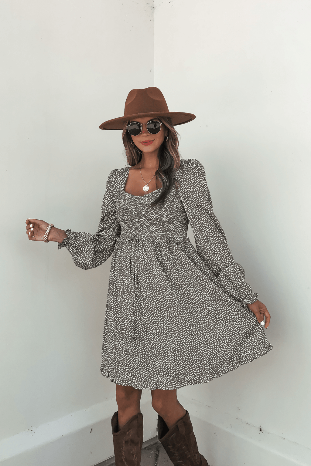 Olive Floral Print Ruched Mini Dress - FINAL SALE