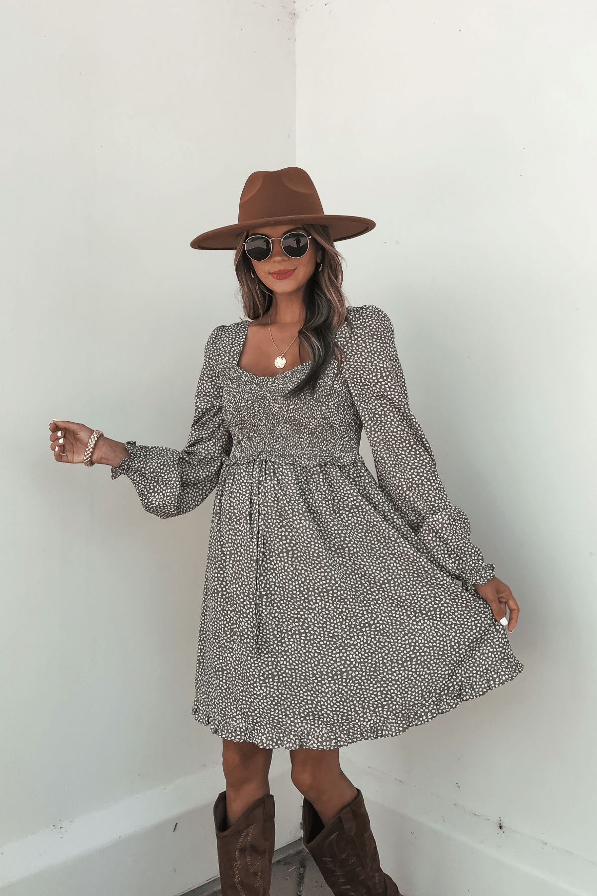 Olive Floral Print Ruched Mini Dress - FINAL SALE