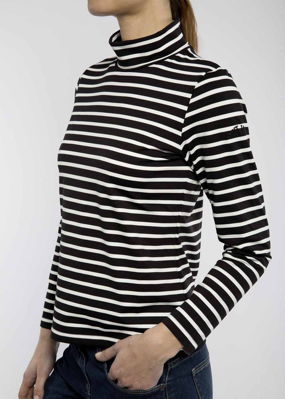 Saint James OURAL - Turtleneck Striped Shirt for Women | Stretch Fabric | Women Fit (BLACK / IVORY)