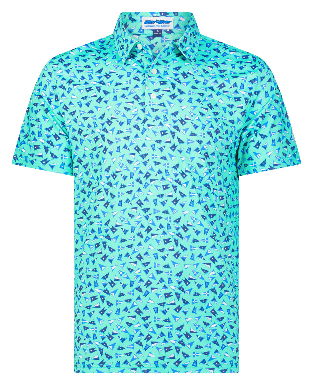 White Water Burgee Print Polo, Aqua