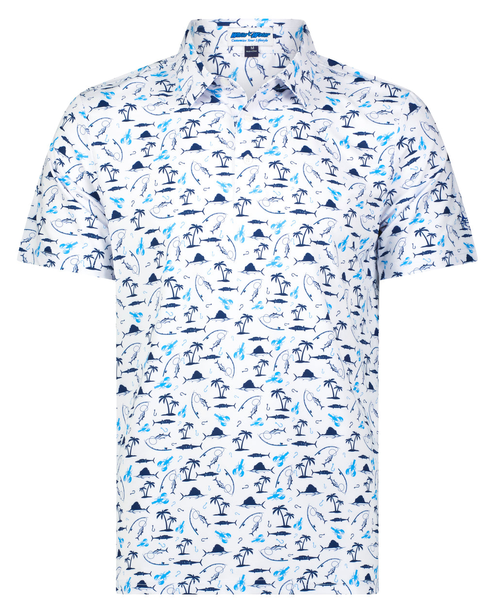 White Water Nautical Print Polo, White