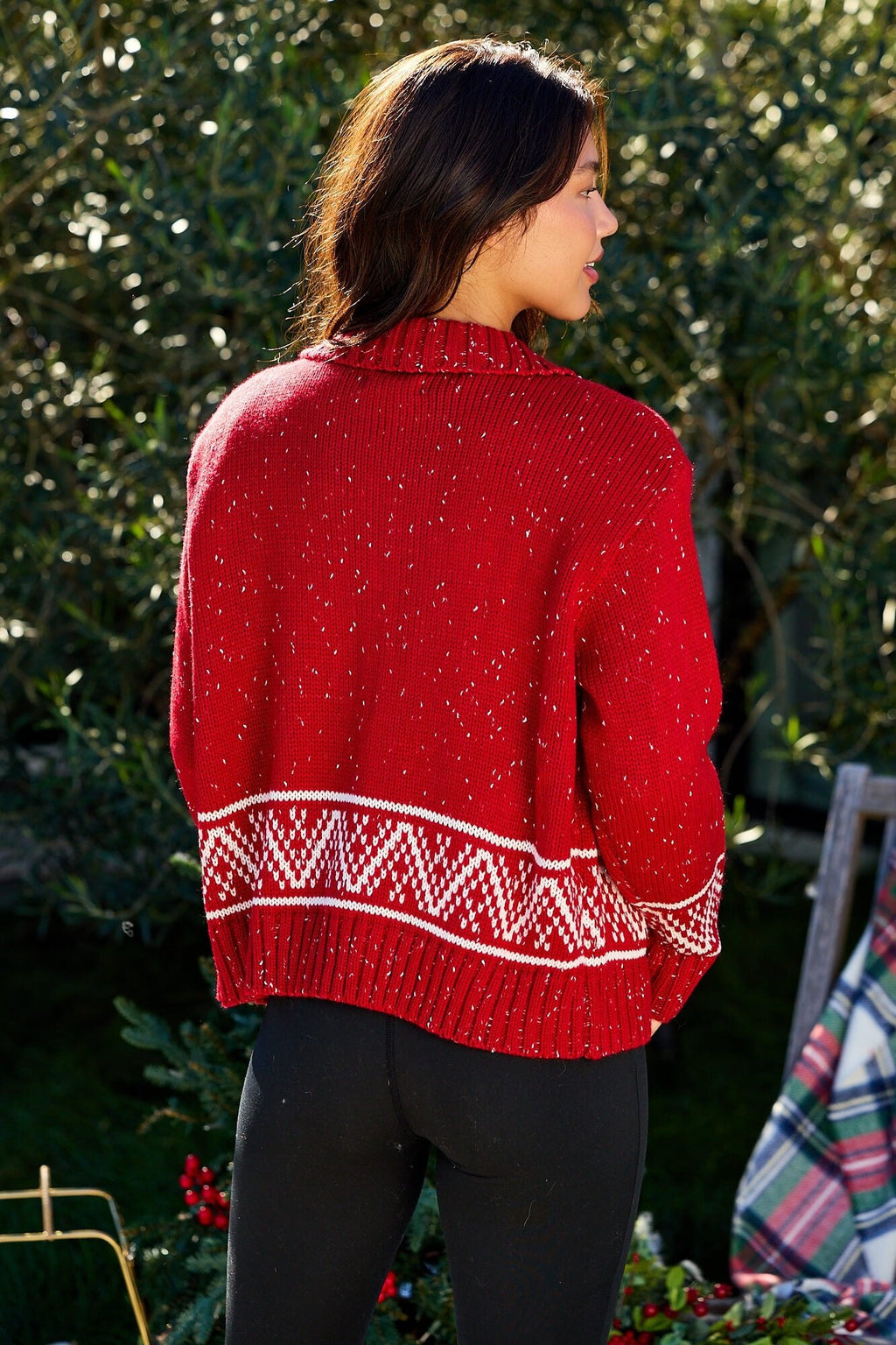Red and White Aztec Zip Sweater Cardigan - FINAL SALE