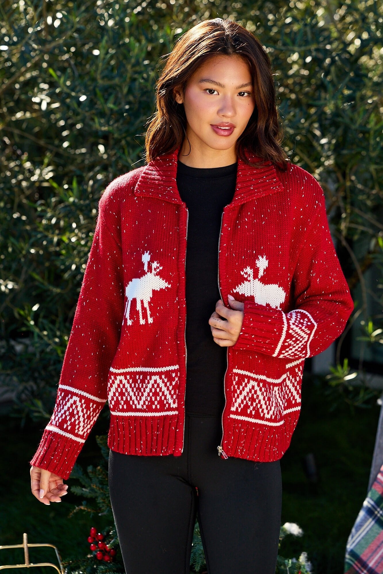 Red and White Aztec Zip Sweater Cardigan - FINAL SALE