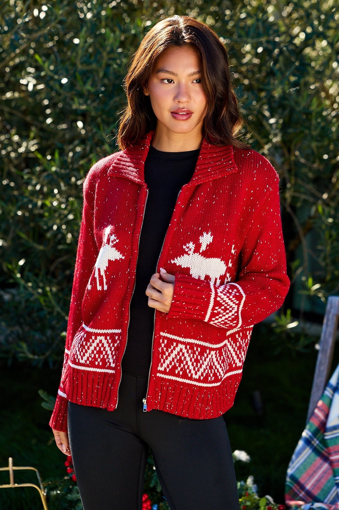 Red and White Aztec Zip Sweater Cardigan - FINAL SALE