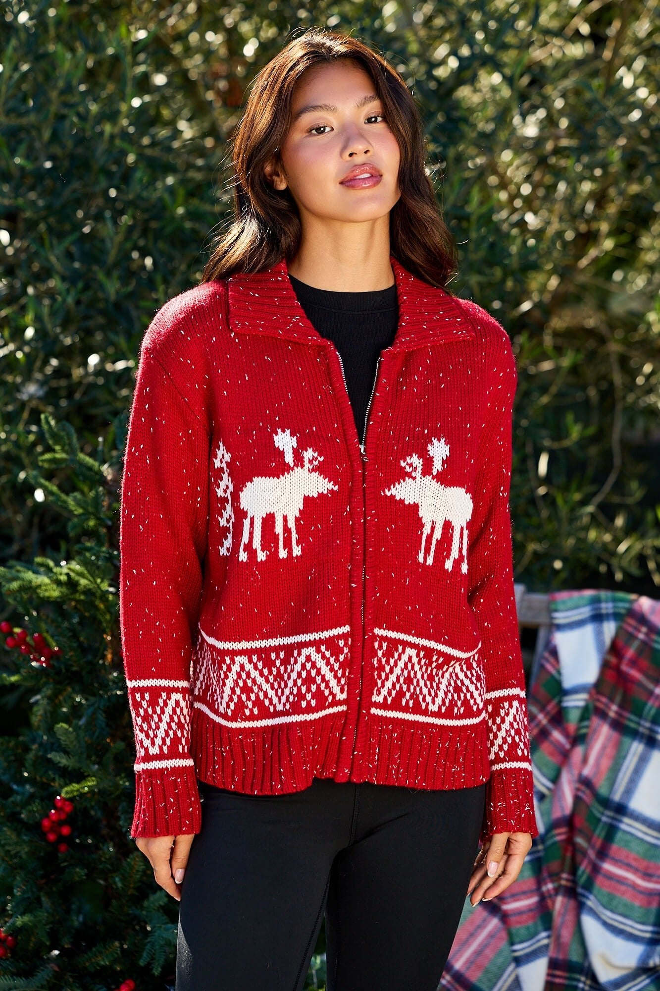 Red and White Aztec Zip Sweater Cardigan - FINAL SALE