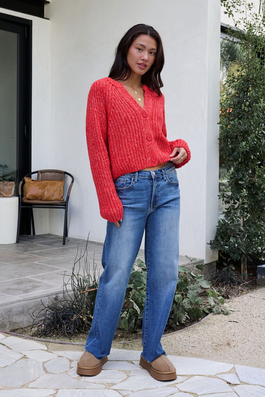Red Confetti Knit Buttoned Cardigan - FINAL SALE