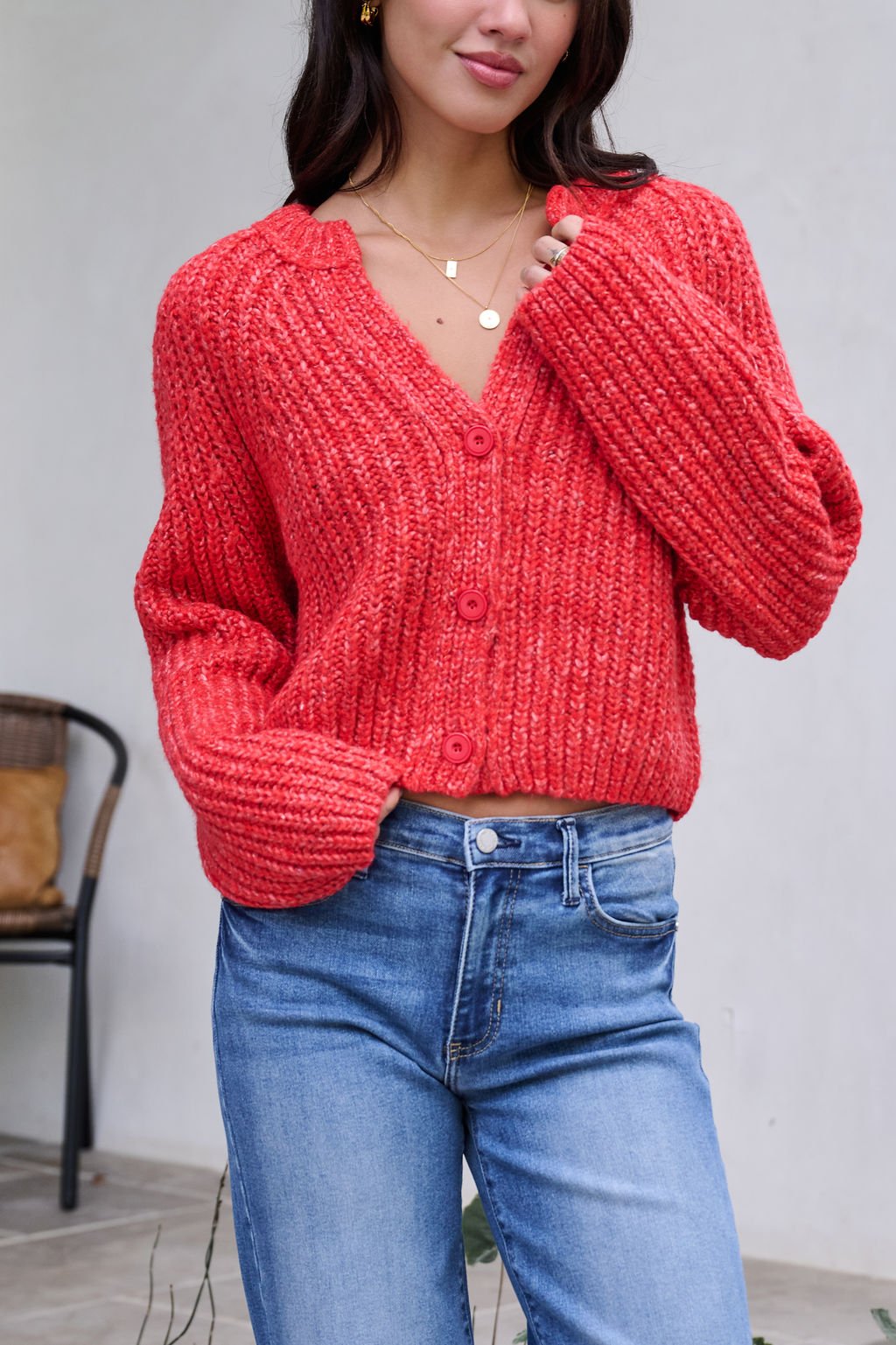 Red Confetti Knit Buttoned Cardigan - FINAL SALE