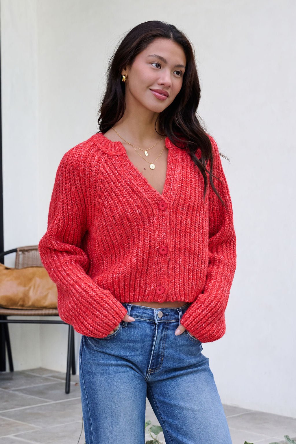 Red Confetti Knit Buttoned Cardigan - FINAL SALE