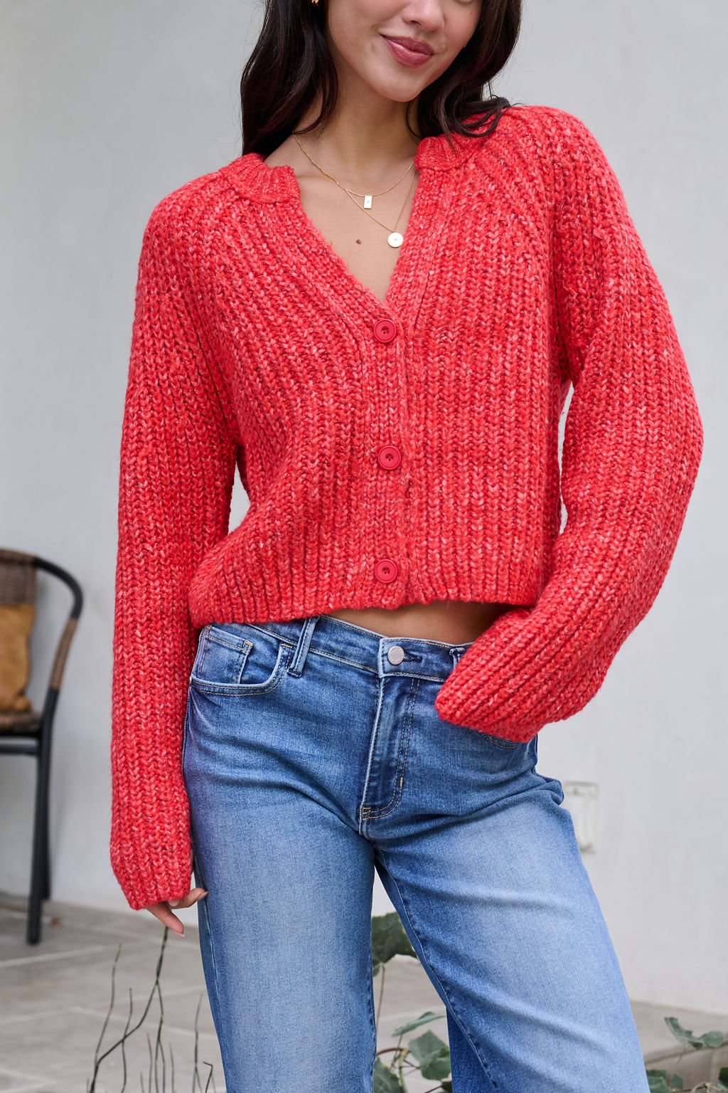 Red Confetti Knit Buttoned Cardigan - FINAL SALE
