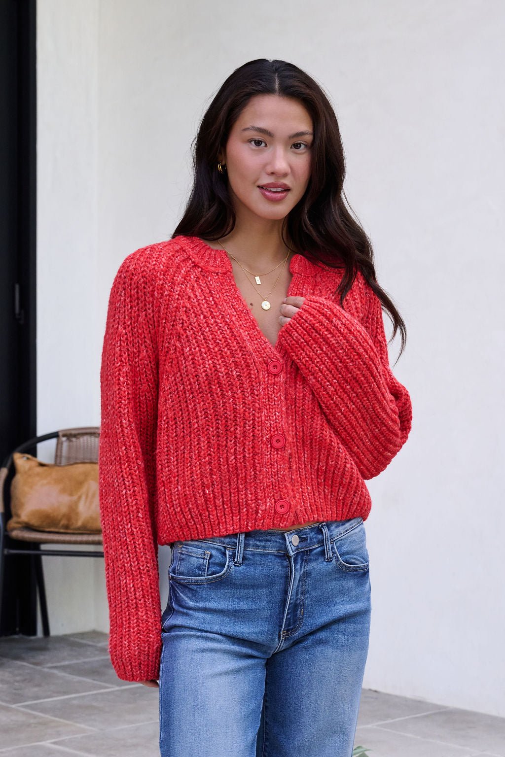 Red Confetti Knit Buttoned Cardigan - FINAL SALE