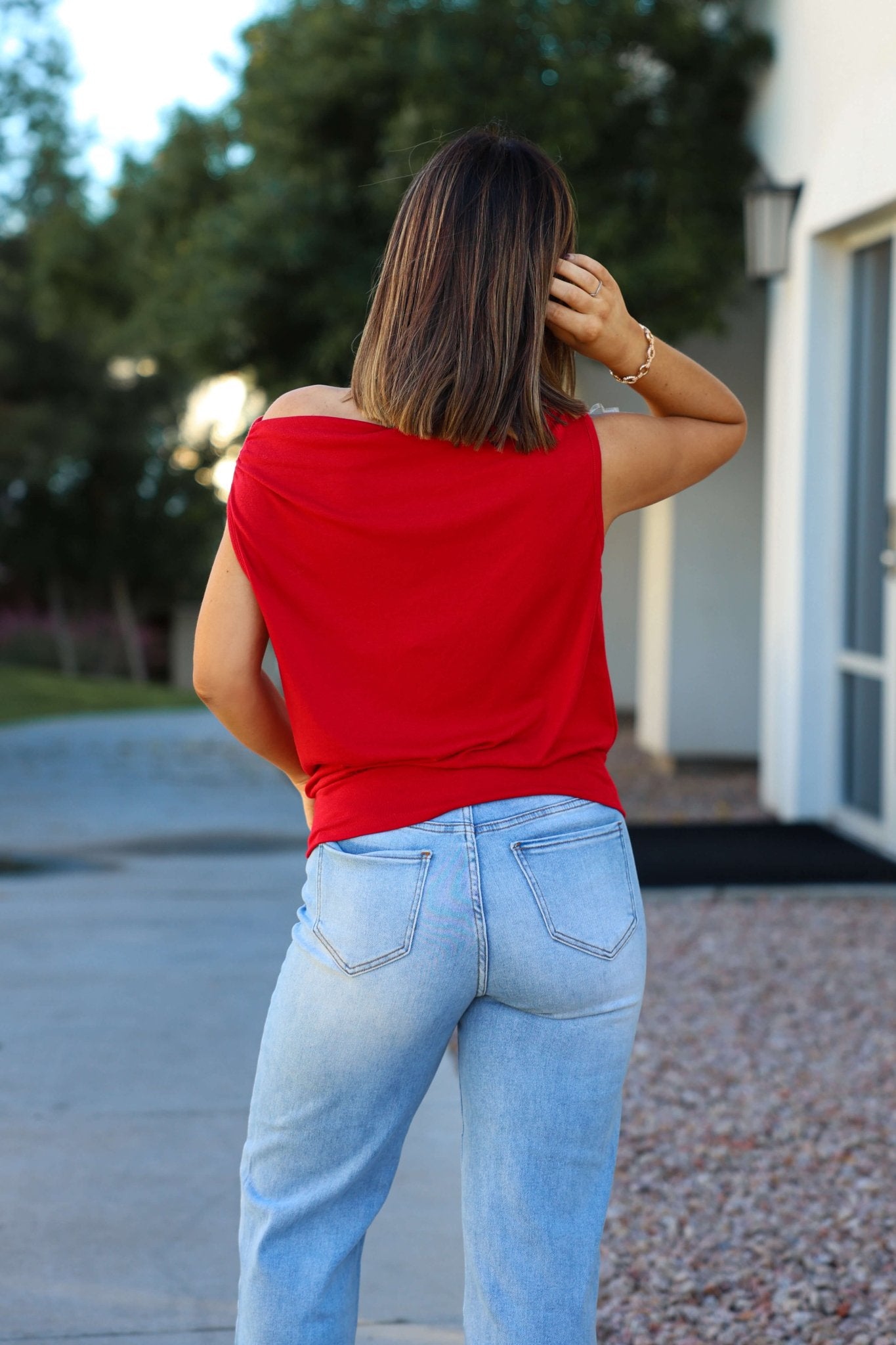 Red Jersey Knit Off The Shoulder Top - FINAL SALE