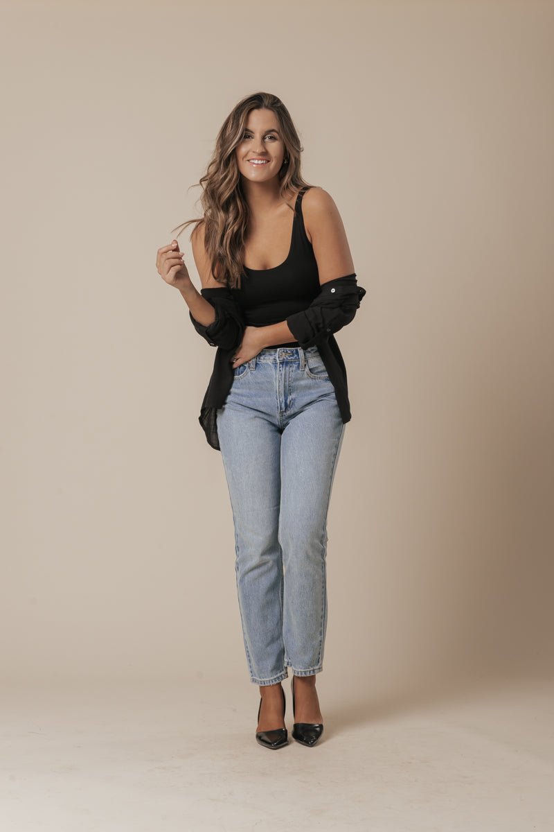 Scoop Neck Double Lined Jersey Tank - Black
