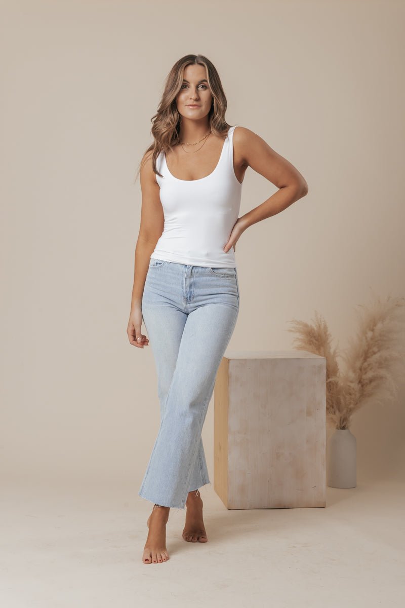 Scoop Neck Double Lined Jersey Tank - White