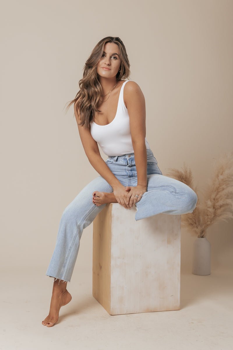 Scoop Neck Double Lined Jersey Tank - White