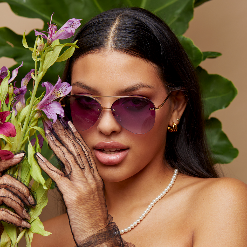 Smaller Megan 2 - Purple Metal Aviator Sunglasses with Gold Frame