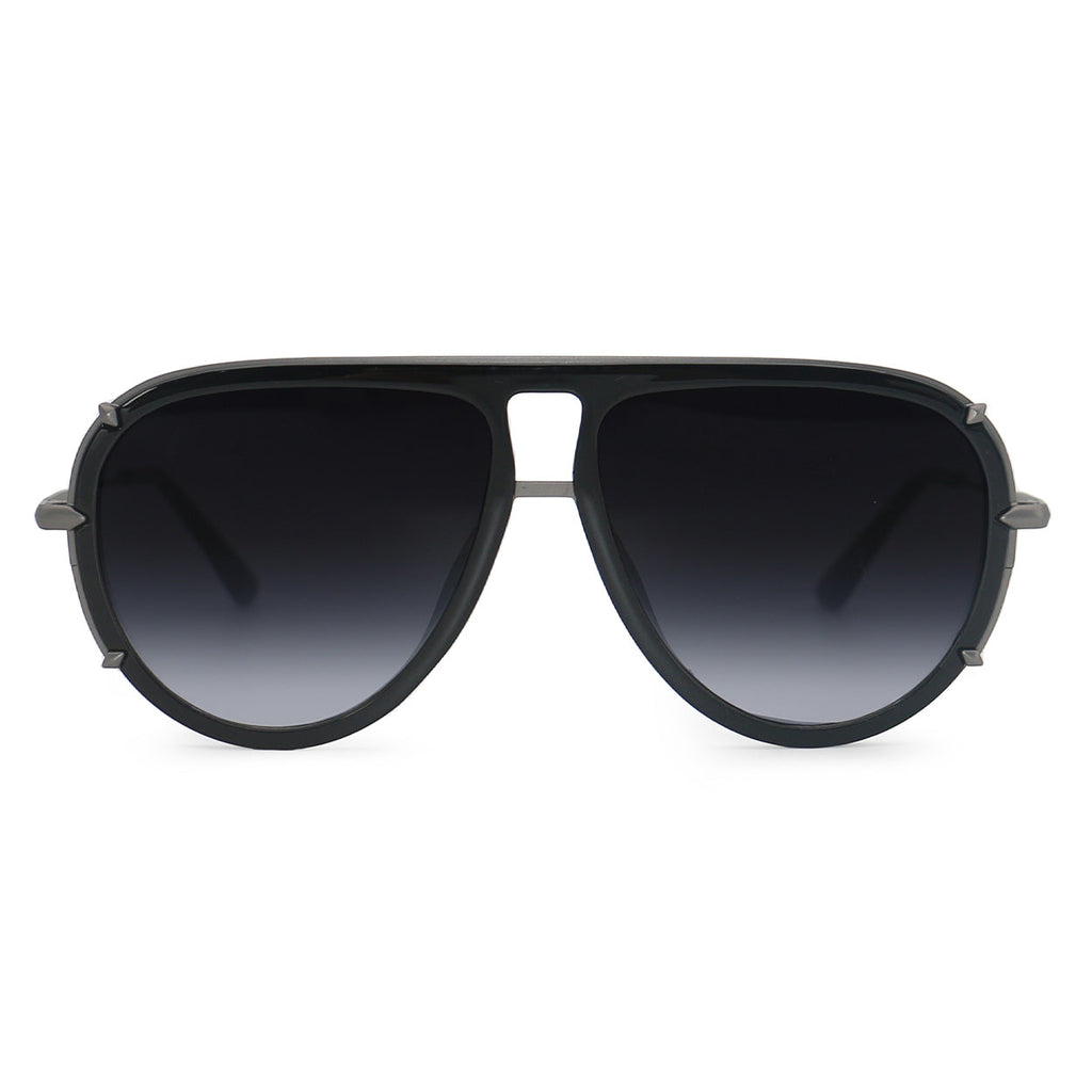 Ivy Luxe - Black Tangle-Free Round Aviator Sunglasses