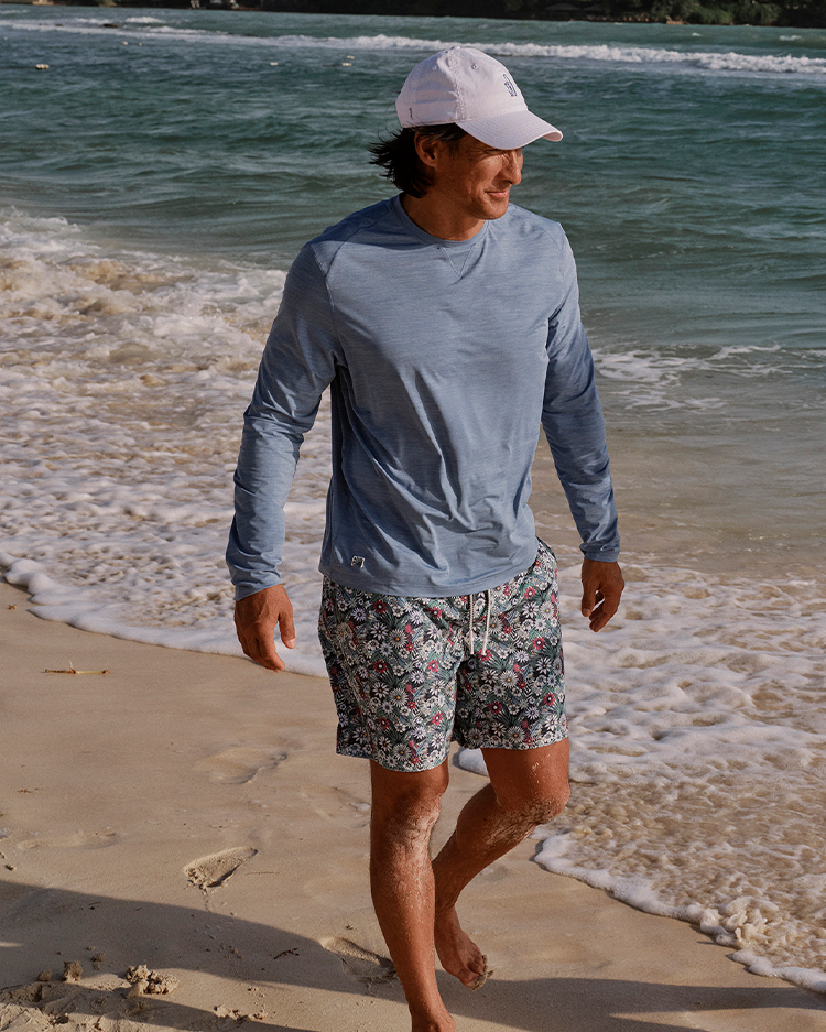 Johnnie-O Basin Performance Crew Neck Sun Shirt, Tide