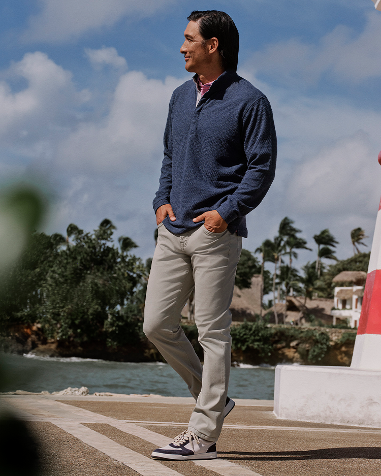 Johnnie-O Ransel Hidden Snap Pullover, Navy