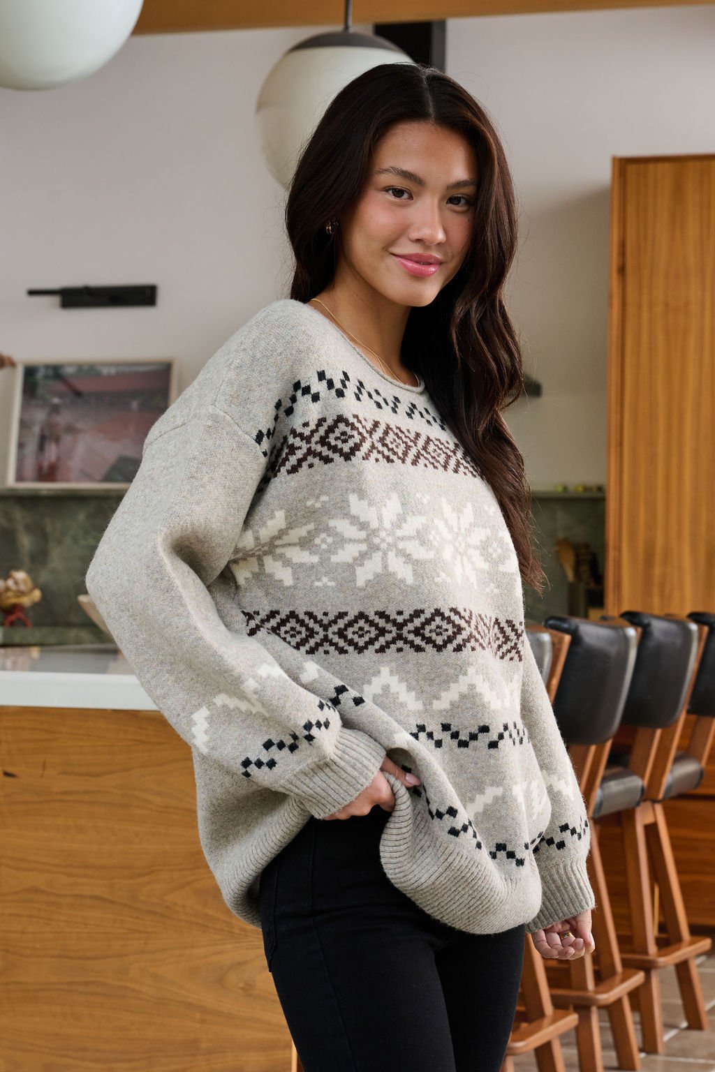 Stone Grey Snowflake Sweater - FINAL SALE