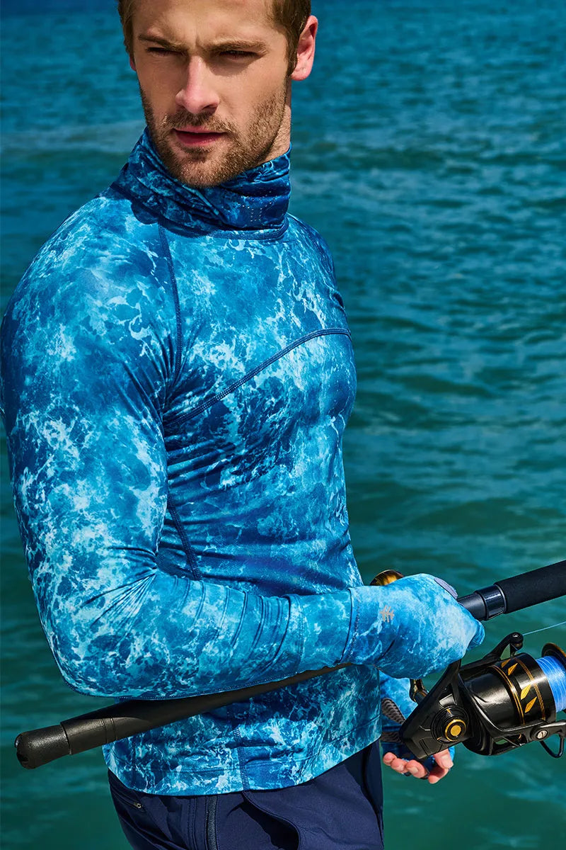 Andros | Men's Vented Fishing T-Shirt | Blue Water Print