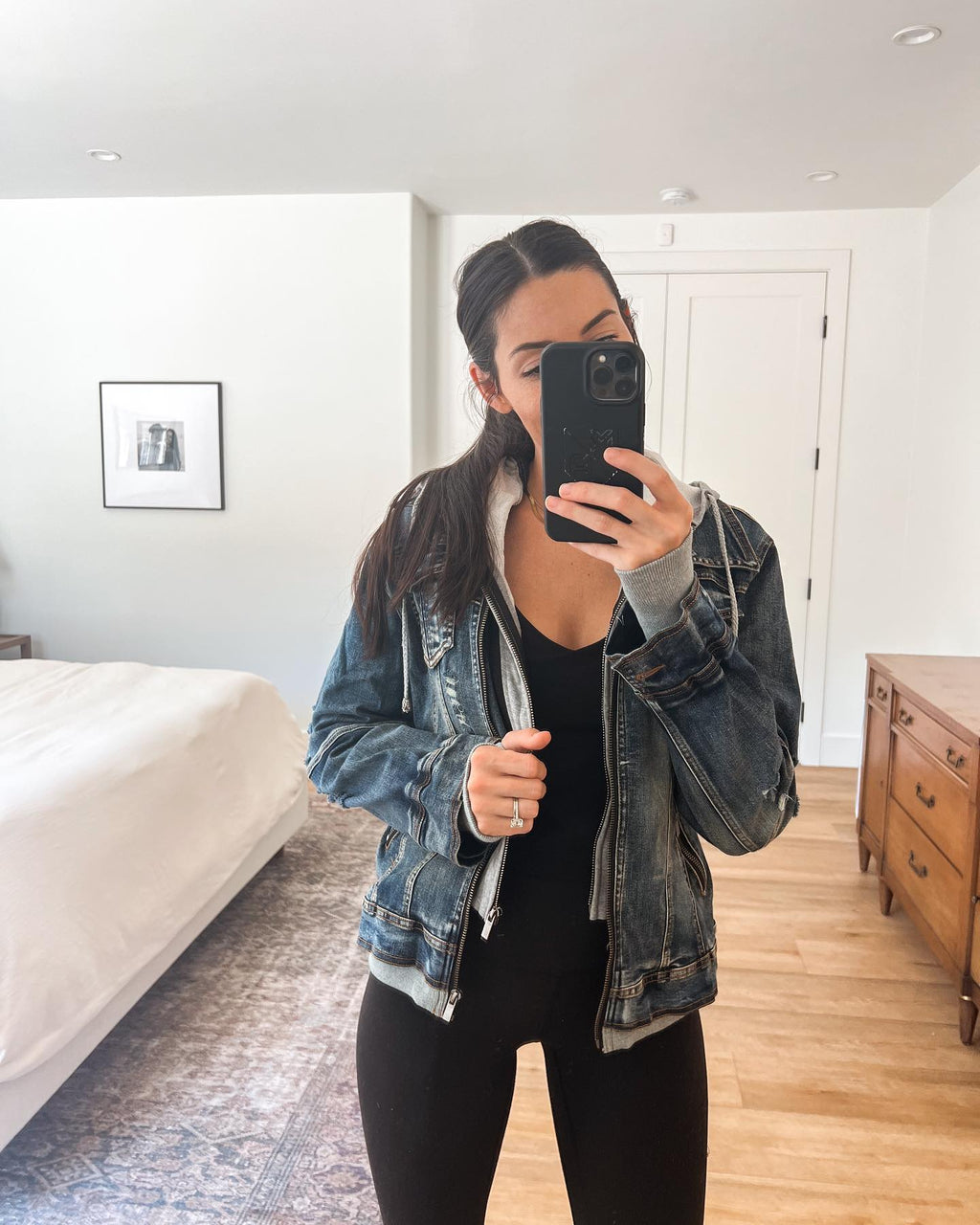 Denim Jacket with Hoodie: Medium Wash