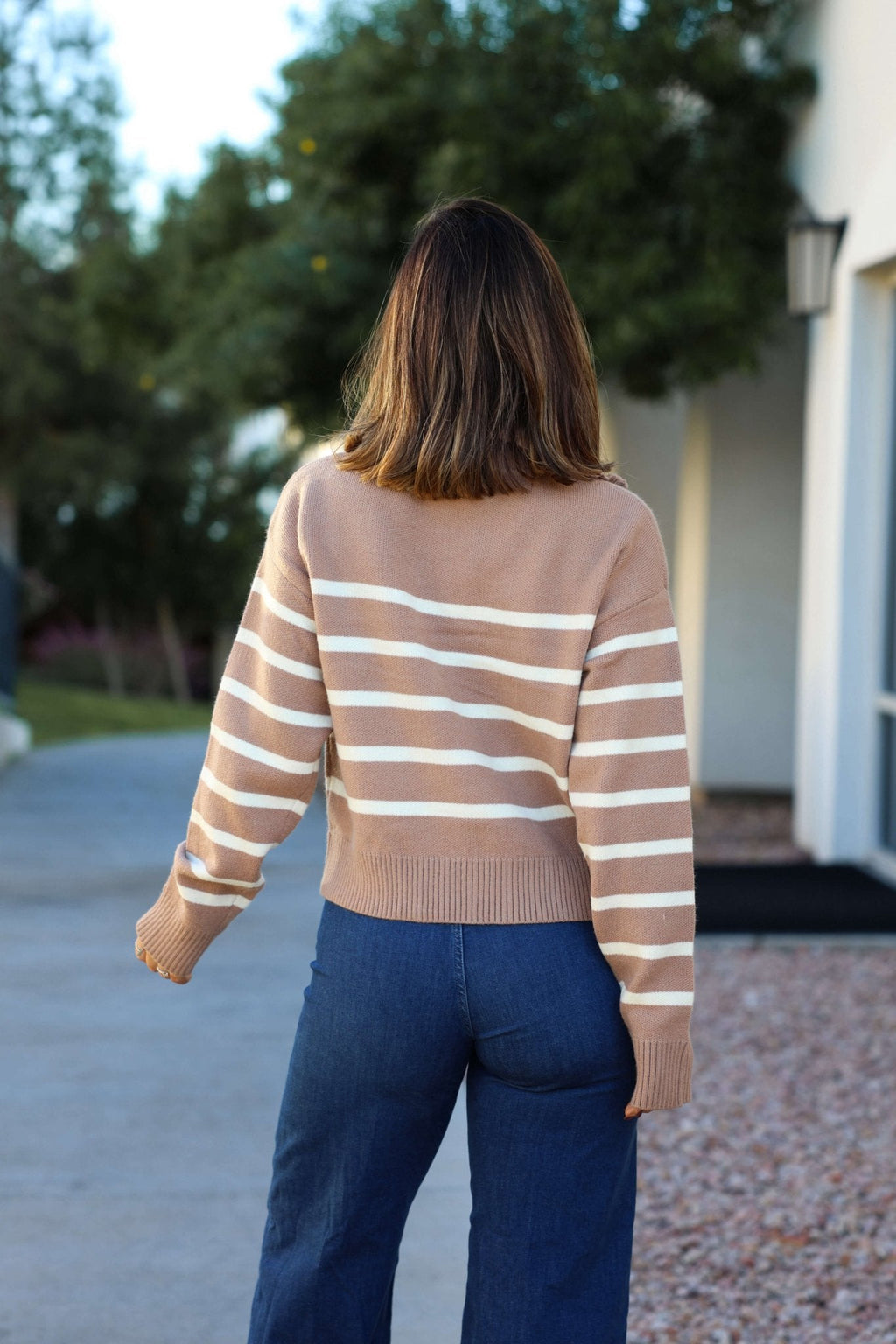 Taupe and Cream Striped Quarter Zip Pullover - FINAL SALE