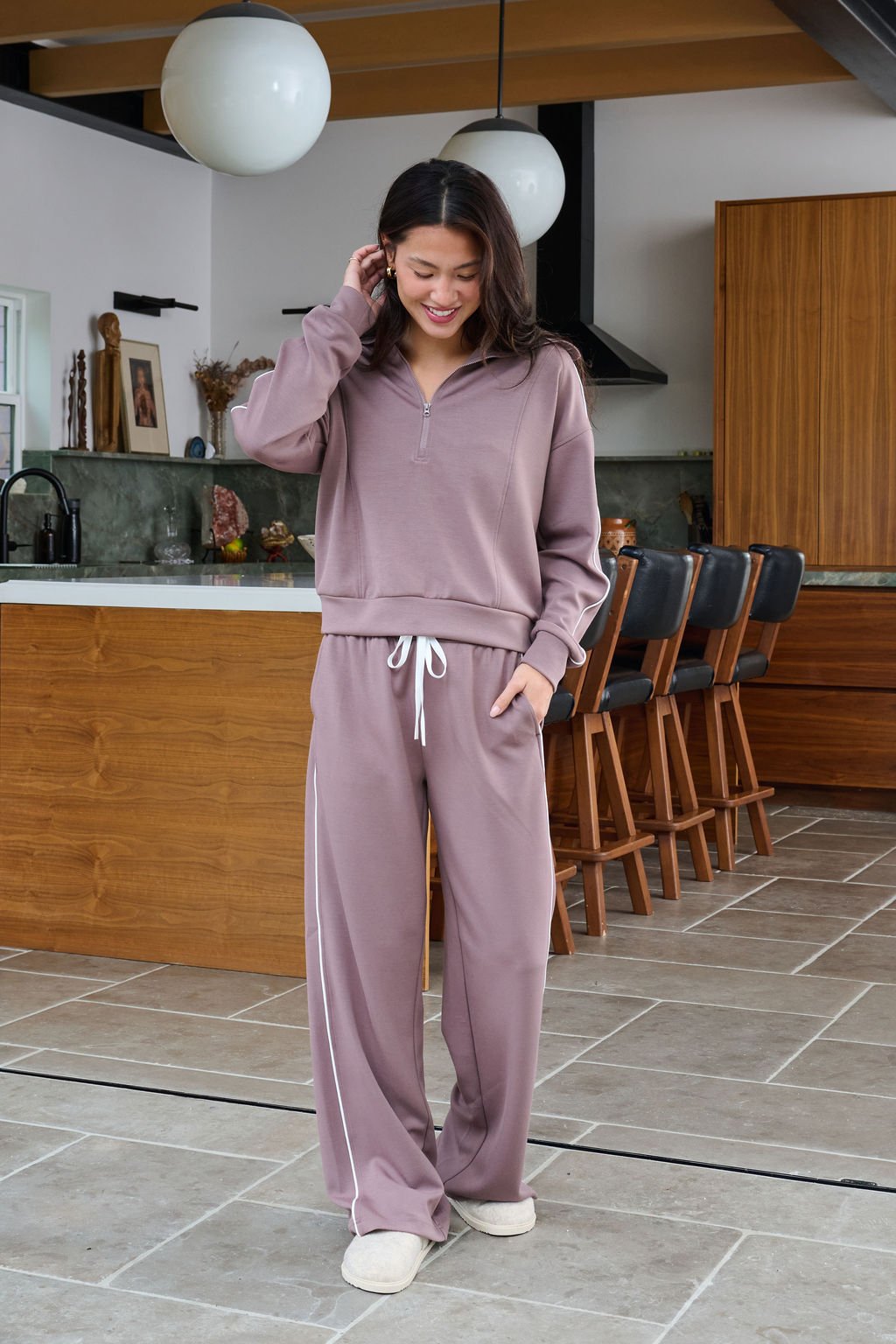 Thread and Supply Mocha Hooded Quarter Zip Pullover - FINAL SALE