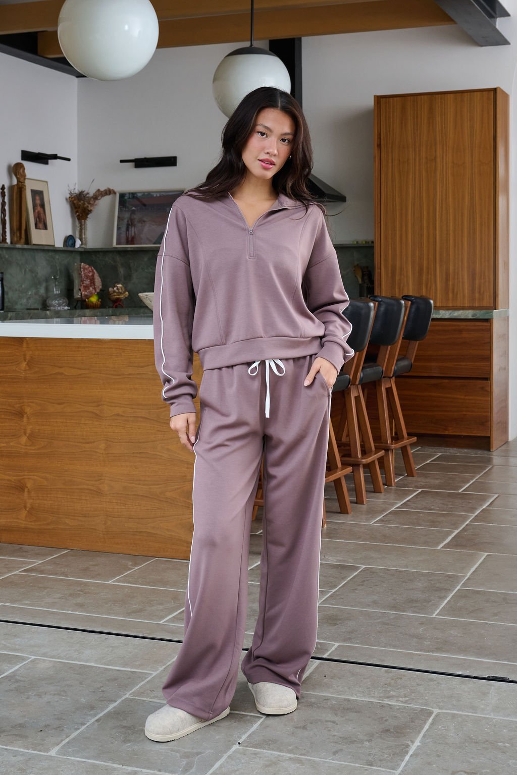 Thread and Supply Mocha Hooded Quarter Zip Pullover - FINAL SALE