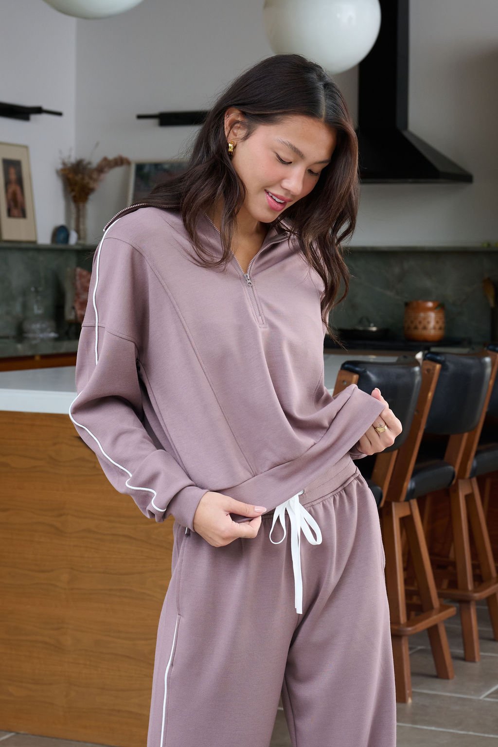 Thread and Supply Mocha Hooded Quarter Zip Pullover - FINAL SALE